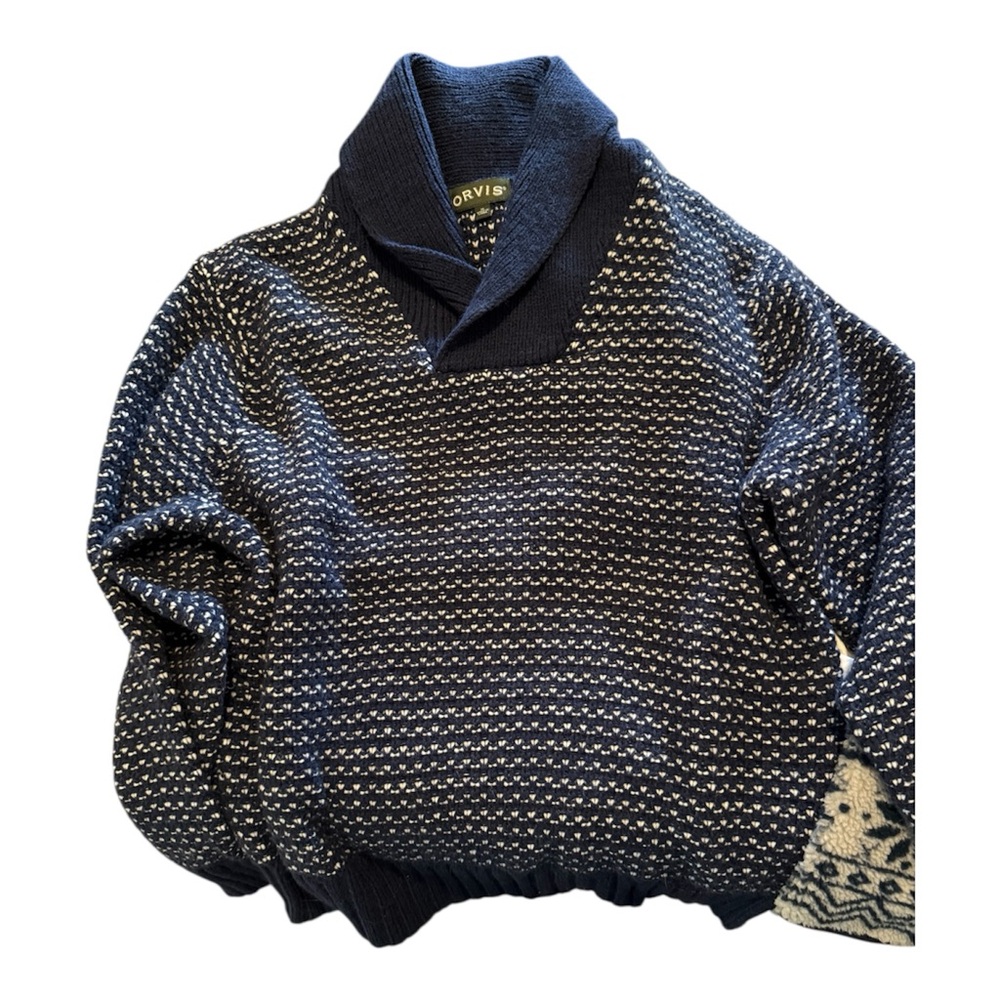 Orvis Men's Turtleneck Sweater in Navy and White